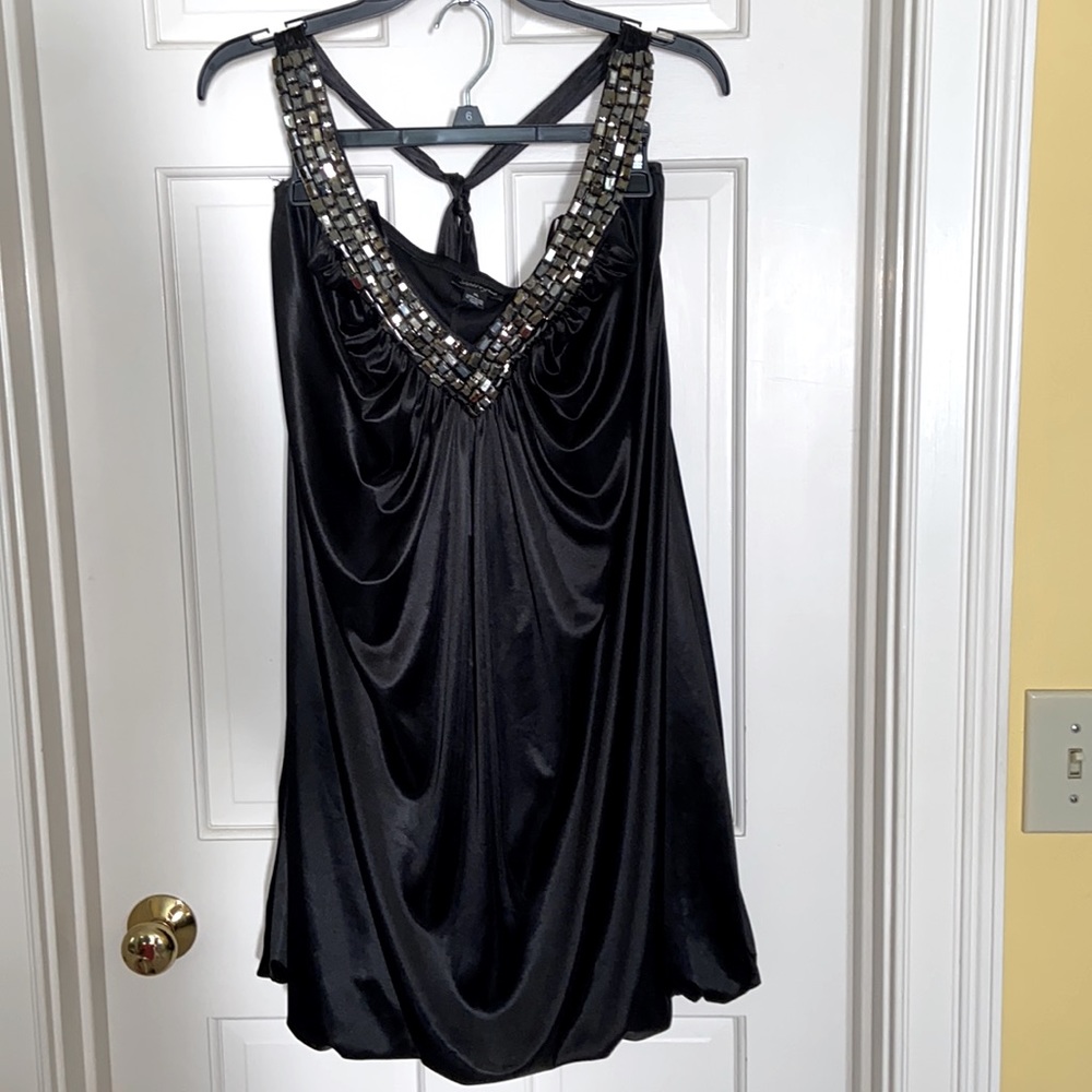 Intrigue Black Satin Halter Style 90’s Dancing Dress